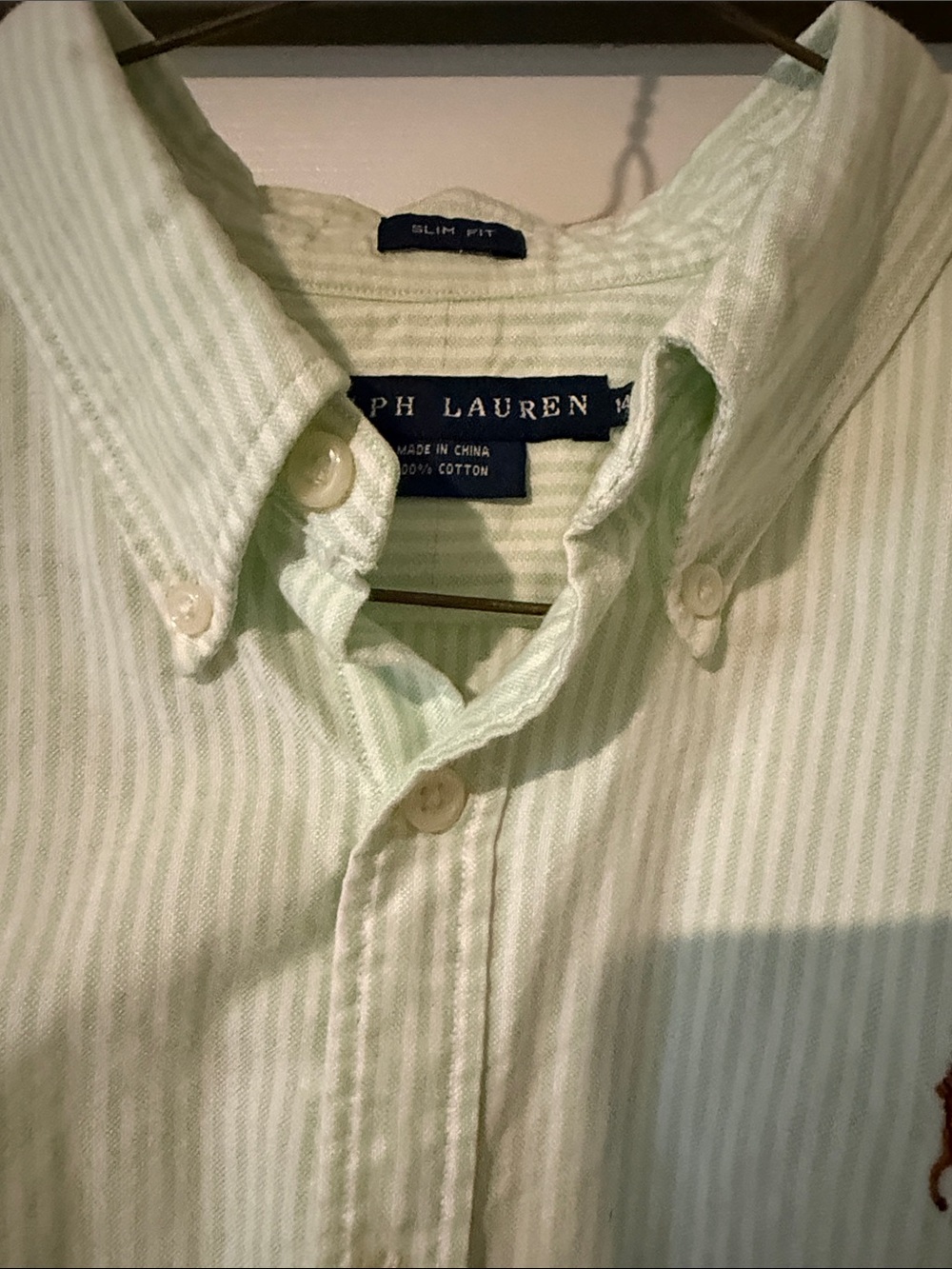 Ralph Lauren Light Mint Green & White Striped Button-Down Shirt - Picture 4 of 10